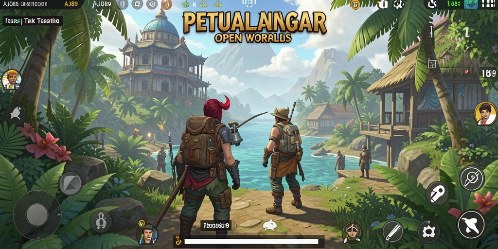 Screenshot utama AJO89 menampilkan petualangan epik di dunia terbuka.