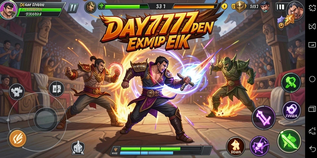 Screenshot gameplay DAY777 menampilkan pertarungan seru dan karakter unik.