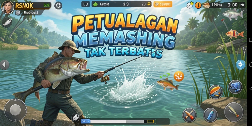 Gameplay RSNOK yang menampilkan keseruan memancing di alam terbuka.