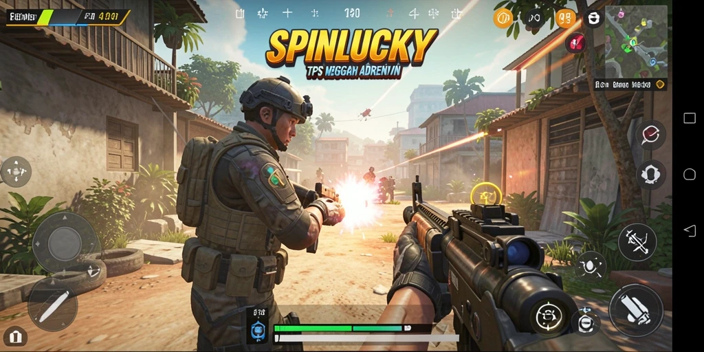 Tampilan menarik dari gameplay SPINLUCKY yang menampilkan aksi tembak-menembak.